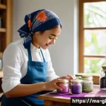 Home 17 가정에서 할 수 있는 부업 아이디어 - **Prompt:** A young Malay woman in her late 20s is creating handmade batik-inspired soap in her home...