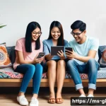 Home 13 구독 경제 모델을 통한 수익원 다각화 - A vibrant digital illustration of a diverse group of Malaysian customers happily interacting with a ...