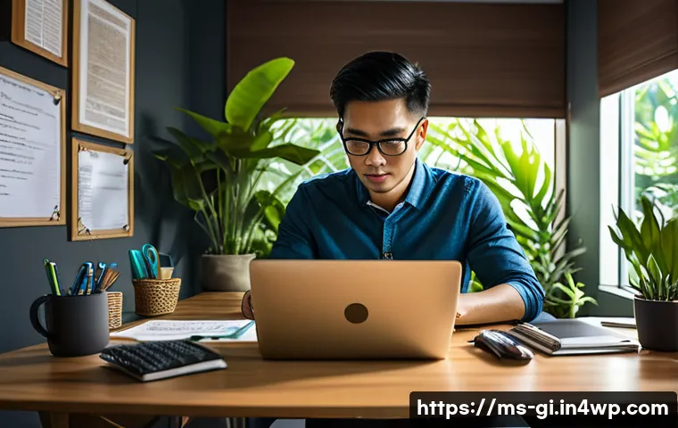 소프트웨어 개발로 수익원 다변화하기 - A modern home office scene featuring a Malaysian freelance software developer working intently on a ...