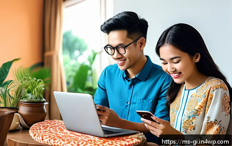 이커머스 트렌드 분석과 활용 - A modern Malaysian e-commerce scene showing diverse young adults shopping online using smartphones a...